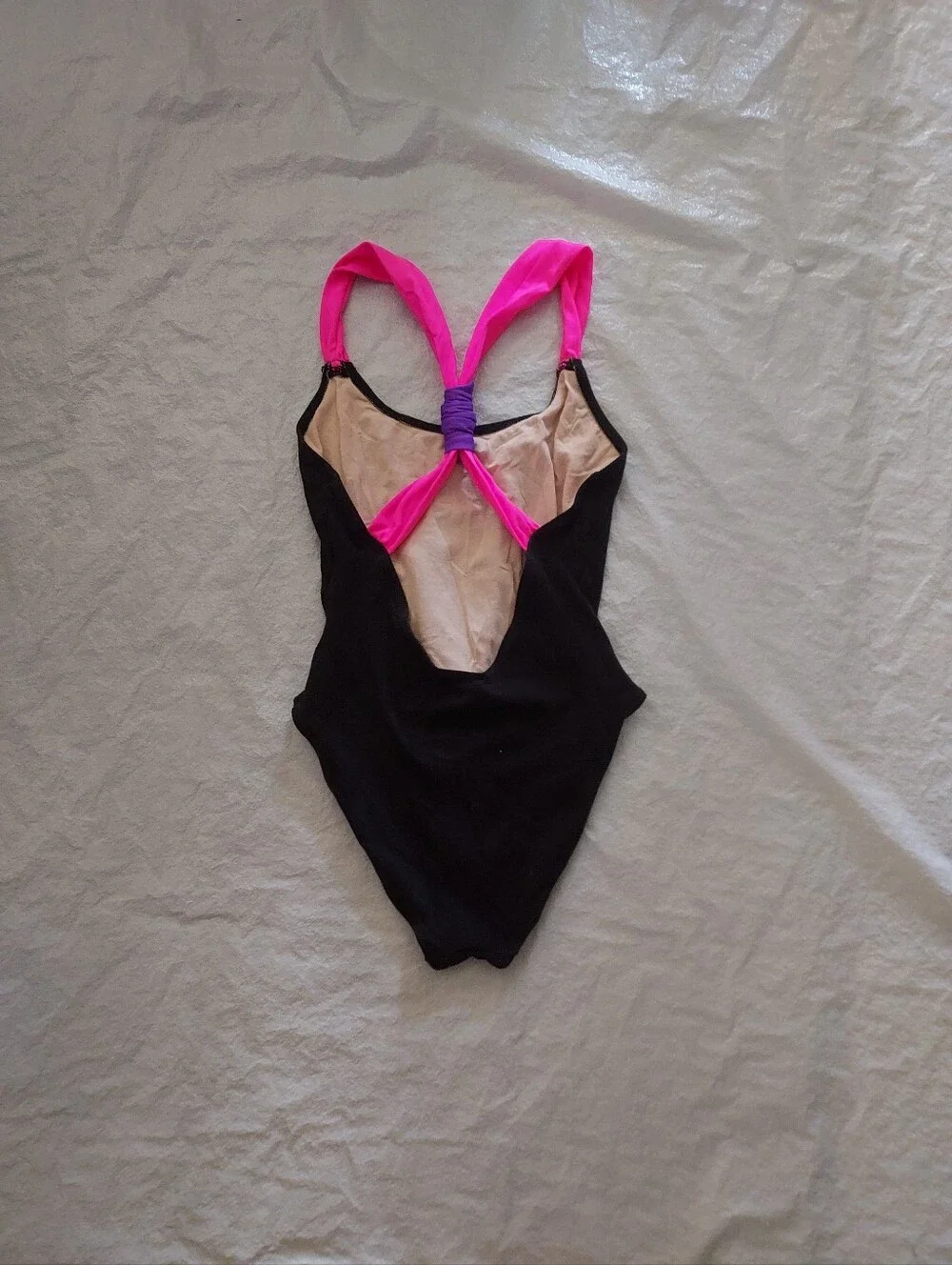 Gitano Black One-Piece Swimsuit with Neon Pink Straps and Tropical Print